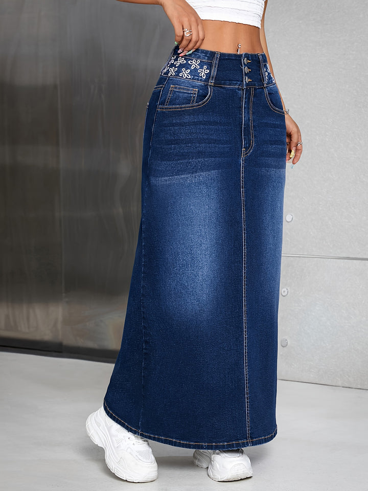 Women's High Rise Maxi Denim Skirt