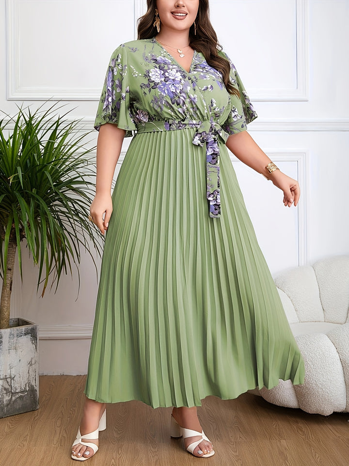 Plus Size Floral Print Dress with Belted Waist