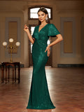 Glittering Sequin V-Neck Evening Dress