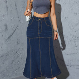 1pc Elegant Denim Flared Skirt for Women