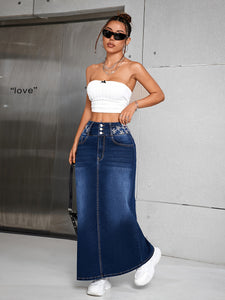 Women's High Rise Maxi Denim Skirt