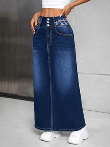 Women's High Rise Maxi Denim Skirt