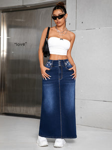 Women's High Rise Maxi Denim Skirt