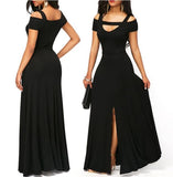 V-neck off-the-shoulder  long dress