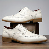 Men'S Classic Brogue Oxfords, Casual Business Style, Solid Color, All-Season, Low Top, PU Upper & Lining, Rubber Sole, with Slip-On for Daily Wear