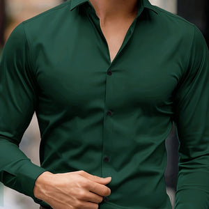 Men's Casual Polyester Button-Down Shirt