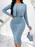 Elegant Polyester-Blend Knit Dress Suit Set: