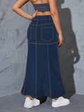 1pc Elegant Denim Flared Skirt for Women