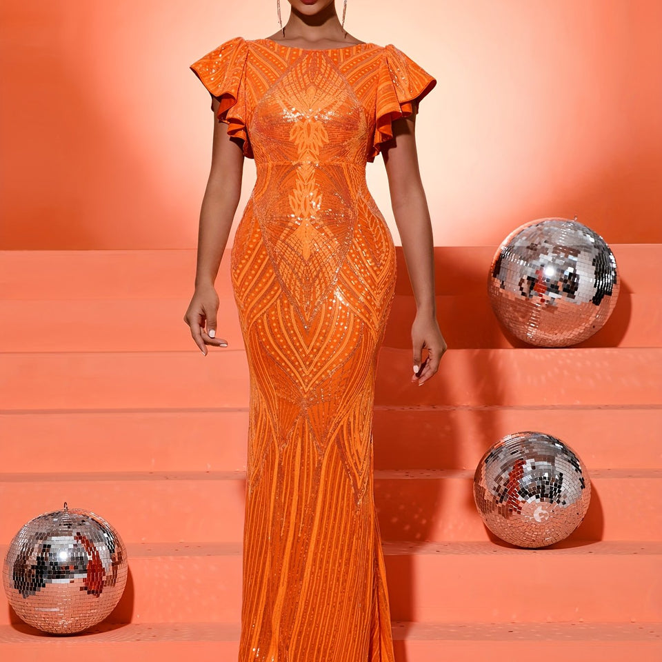 Elegant Orange Evening Dress for Women