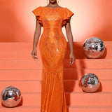 Elegant Orange Evening Dress for Women