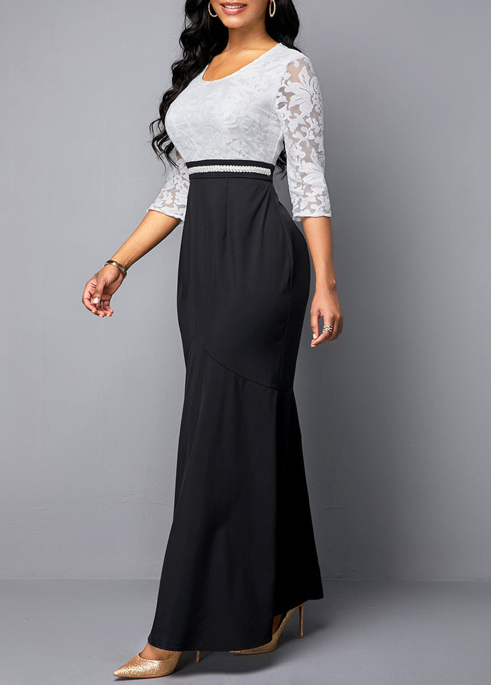 Fashion   Black   and   White   Dress Women