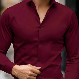 Men's Casual Polyester Button-Down Shirt