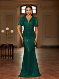 Glittering Sequin V-Neck Evening Dress