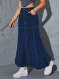 1pc Elegant Denim Flared Skirt for Women