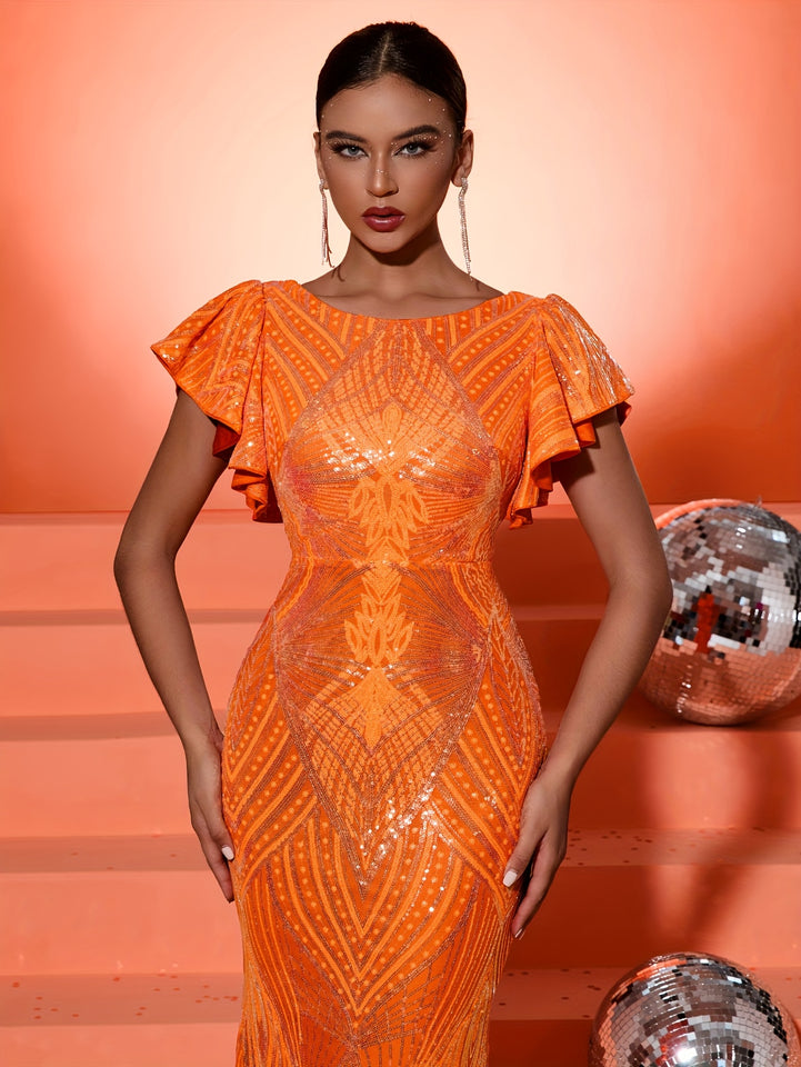 Elegant Orange Evening Dress for Women