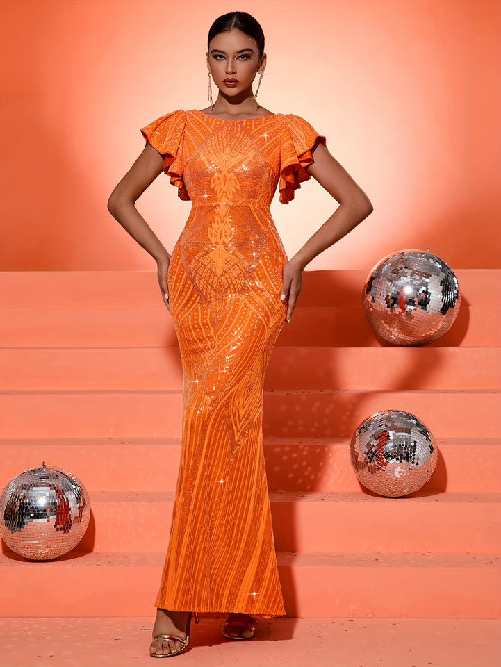 Elegant Orange Evening Dress for Women