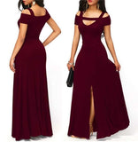 V-neck off-the-shoulder  long dress