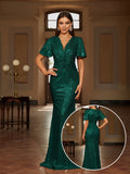 Glittering Sequin V-Neck Evening Dress