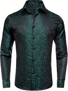 Classic Mens Dark Green Dress Shirt - Premium Long Sleeve With Button Lapel - Perfect For Business, Banquet, Wedding, And Party Events - Fashionable And Versatile