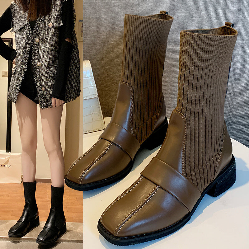 British Style Square Boots Women