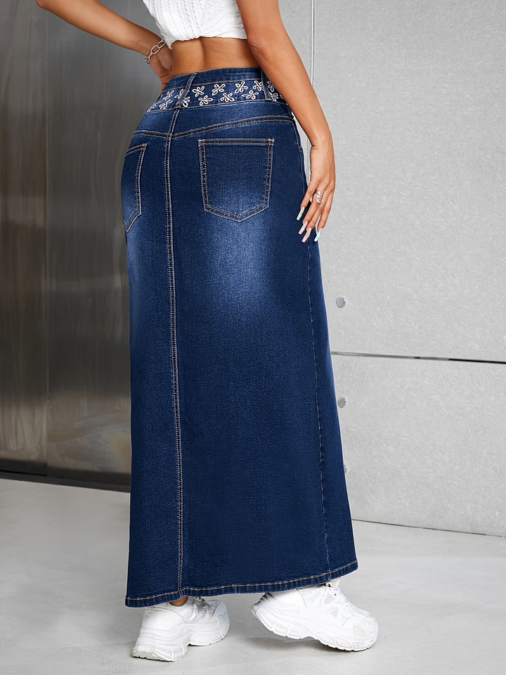 Women's High Rise Maxi Denim Skirt