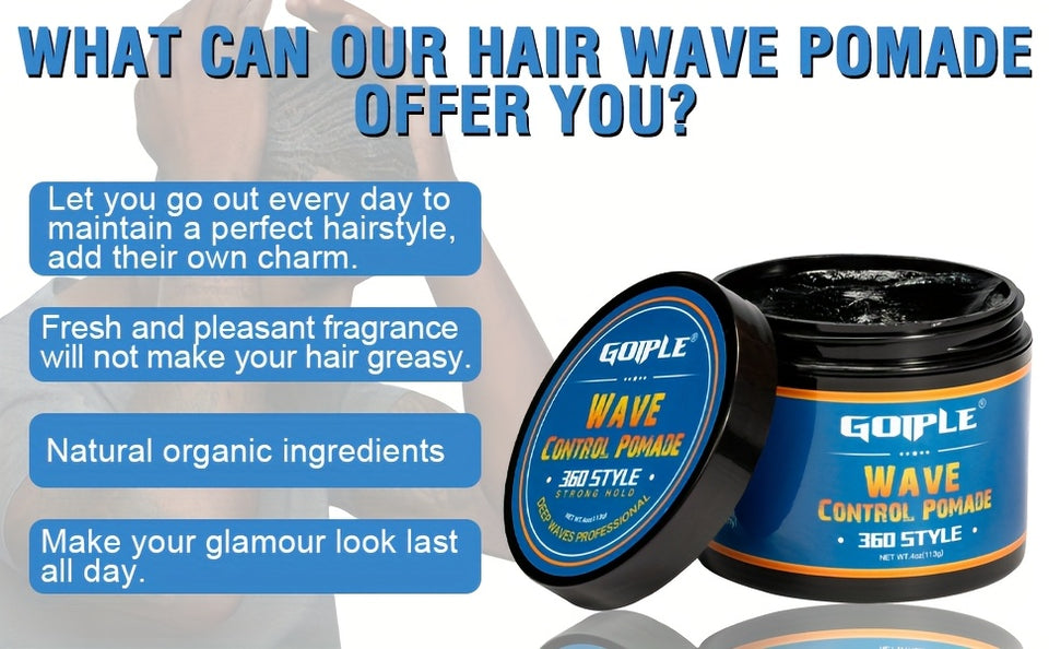 Men's 360 Wave Pomade, Strong Hold & Easy Washout
