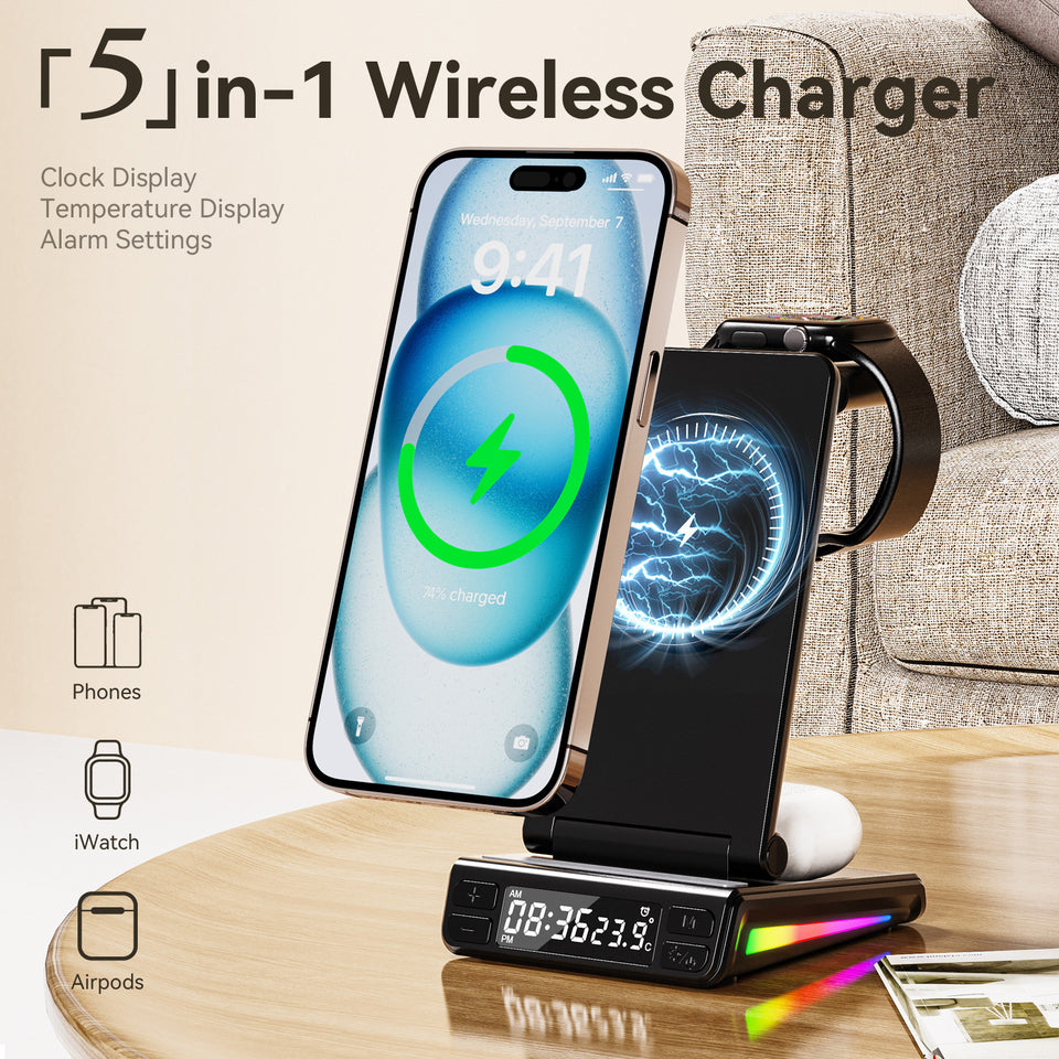 Desktop Vertical Five-in-one Folding Multifunctional Wireless Charger