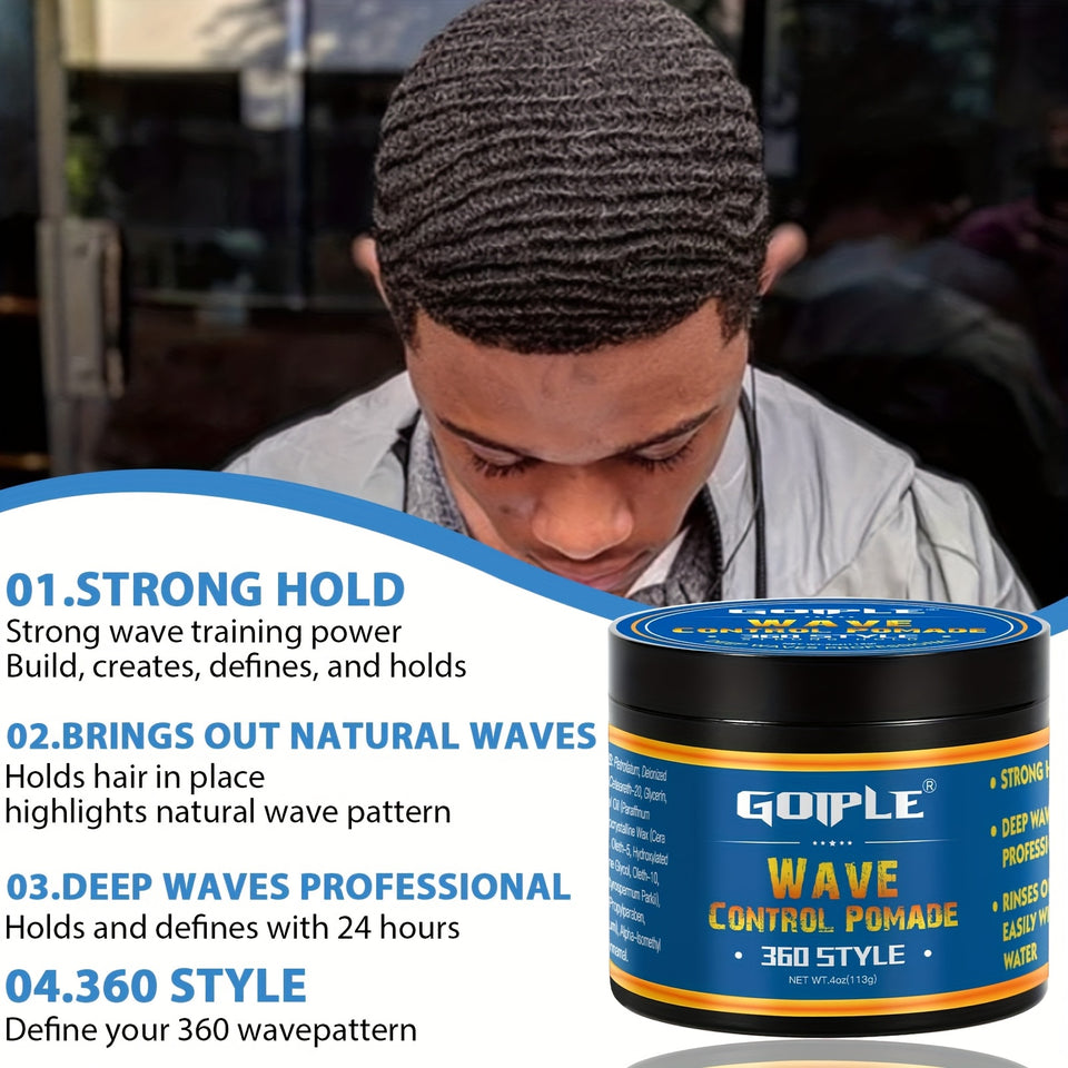 Men's 360 Wave Pomade, Strong Hold & Easy Washout