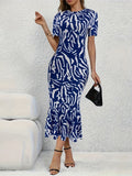 Elegant Blue and White Leopard Print Dress