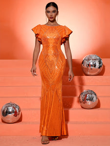 Elegant Orange Evening Dress for Women