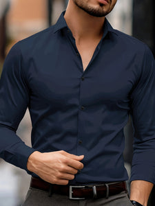 Men's Casual Polyester Button-Down Shirt