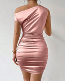 Oblique Shoulder Short Party Dress