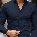 Men's Casual Polyester Button-Down Shirt