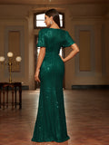 Glittering Sequin V-Neck Evening Dress