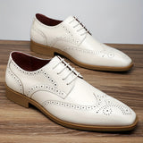 Men'S Classic Brogue Oxfords, Casual Business Style, Solid Color, All-Season, Low Top, PU Upper & Lining, Rubber Sole, with Slip-On for Daily Wear