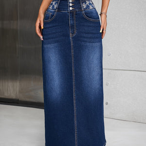 Women's High Rise Maxi Denim Skirt