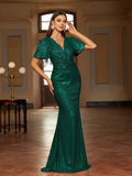 Glittering Sequin V-Neck Evening Dress