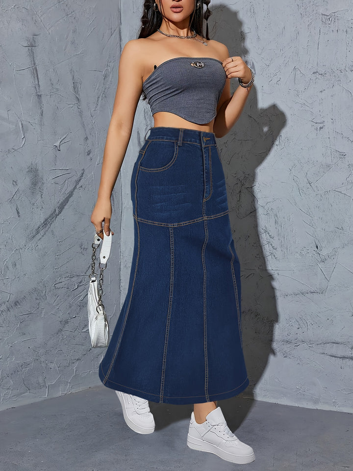 1pc Elegant Denim Flared Skirt for Women