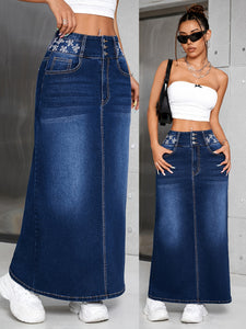 Women's High Rise Maxi Denim Skirt